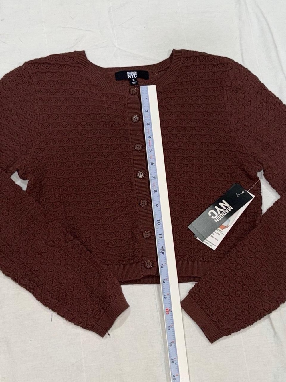 NWT Textured Button-Front Cardigan in Rust Brown - Picture 3 of 5